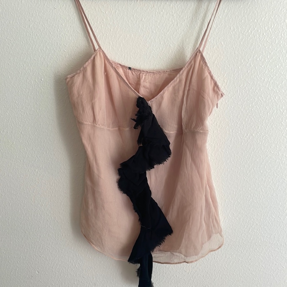 See by Chloe Silk Pink Cami with Black Ruffle